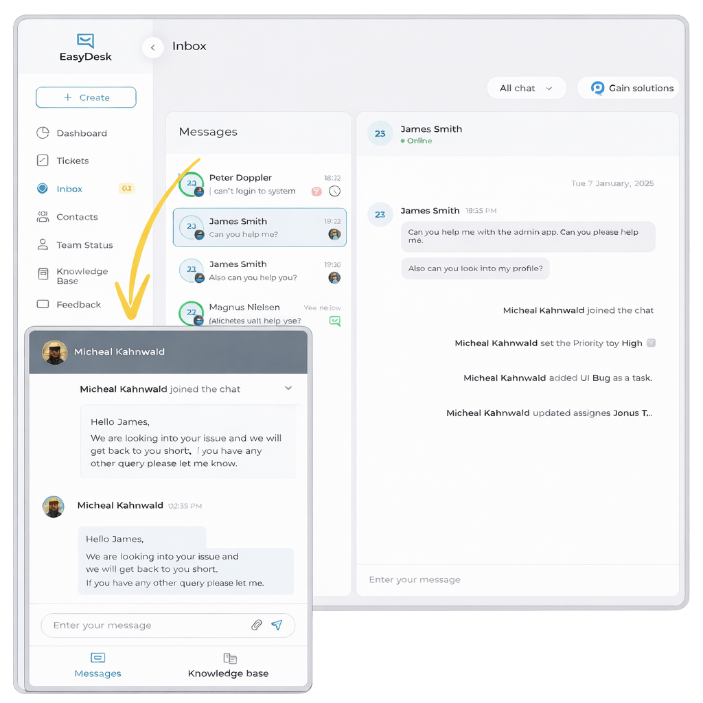 EasyDesk live chat support
